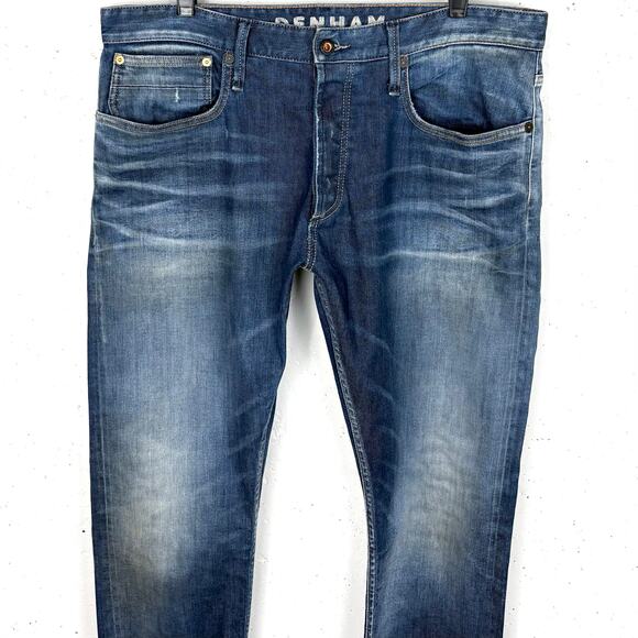 Denham Mens Razor Slim Fit Denim Jeans Cotton Poly Stretch Blue Niss Size 36 - Picture 9 of 14